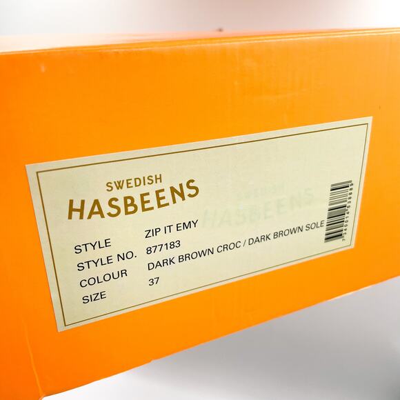 Swedish Hasbeens Zip It Emy Boots Croc Leather Dark Brown Platform Sz 37 / 7 - Picture 10 of 10